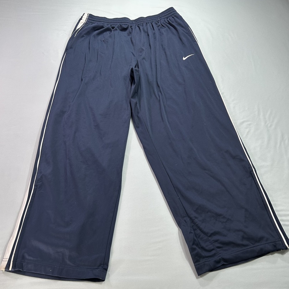 Nike Basketball Pants Mens 2XL Navy Blue White Stripes Zipper Polyester Athletic